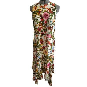 Liz Claiborne Multicolored Floral Print Sleeveless Dress Sz 12 Asymmetrical Hem